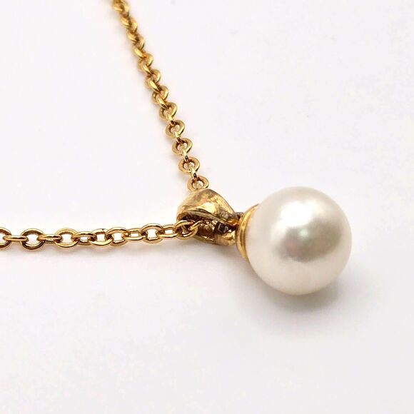 Dainty Single Faux Pearl Pendant on 18" 14k Gold-plated Cable Chain Necklace - Picture 3 of 5